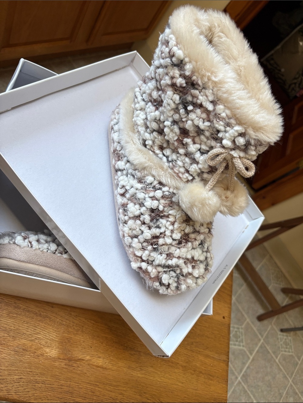 Steve Madden Cream and Brown Plush Knit Boot Slippers